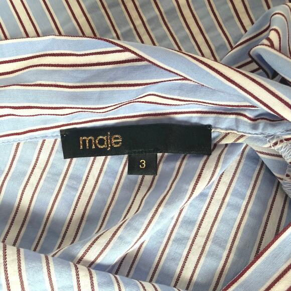 Maje Women's Striped Short Sleeve Blouse Top Blue Bow on Back Size EU 3/US Large - Picture 4 of 12